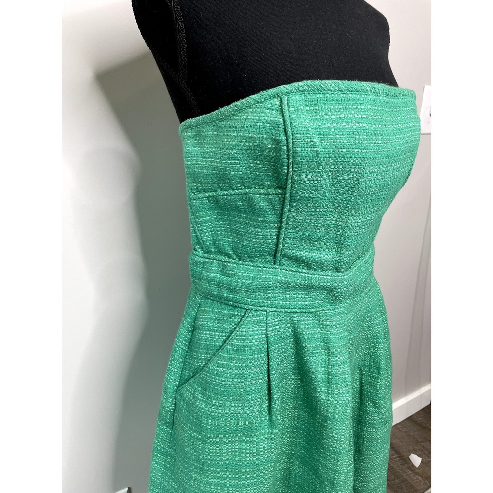 Banana Republic Green Tweed Strapless Cocktail Dress Pockets Wedding Guest 12 - Picture 4 of 12